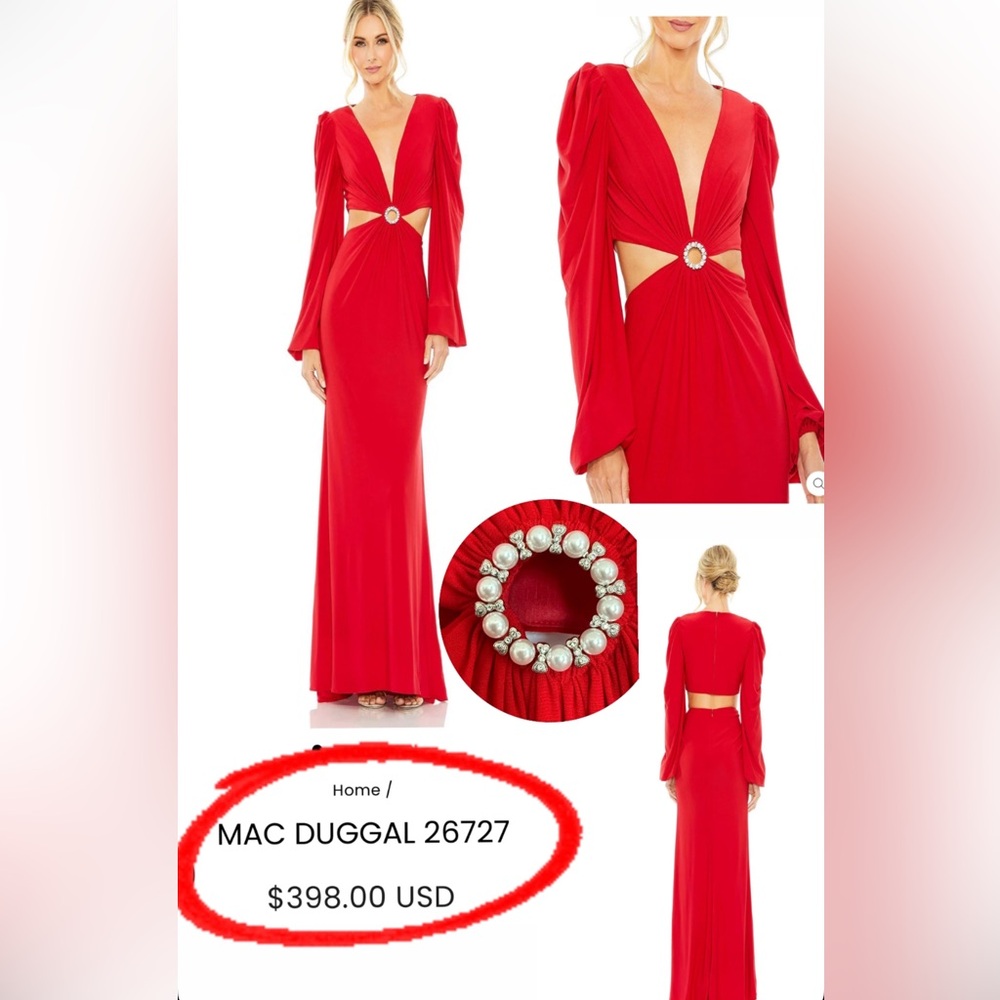Mac Duggal Red Long Sleeve Gown